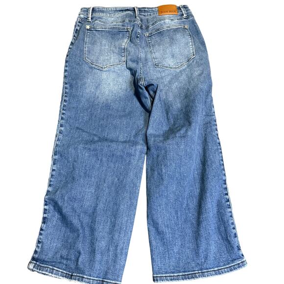 Judy Blue High Waist Braid Side Detailed Wide Leg Cropped Jeans, Size 13/31 - Picture 7 of 12